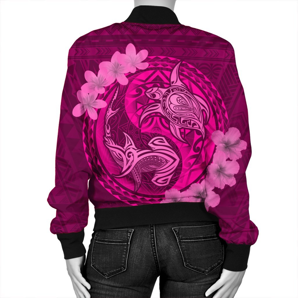 Hawaii Yin Yang Turtle Shark Hibiscus Plumeria Bomber Jacket - Pink - AH - Polynesian Pride