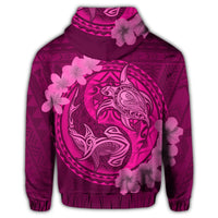 Hawaii Yin Yang Turtle Shark Hibiscus Plumeria Zip Hoodie Pink - Polynesian Pride