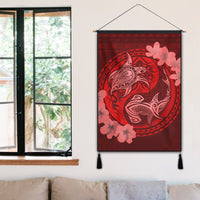 Hawaii Yin Yang Turtle Shark Hibiscus Plumeria Hanging Poster - Red - AH - Polynesian Pride