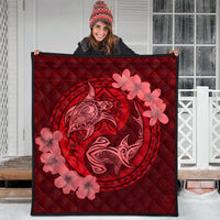 Hawaii Yin Yang Turtle Shark Hibiscus Plumeria Premium Quilts - Red - AH - Polynesian Pride