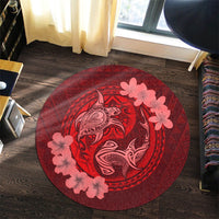 Hawaii Yin Yang Turtle Shark Hibiscus Plumeria Round Carpet - Red - AH - Polynesian Pride