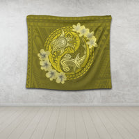 Hawaii Yin Yang Turtle Shark Hibiscus Plumeria Tapestry - Yellow - AH - Polynesian Pride