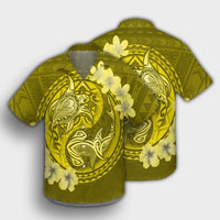 Hawaii Yin Yang Turtle Shark Hibiscus Plumeria Hawaiian Shirt - Yellow - AH - Polynesian Pride