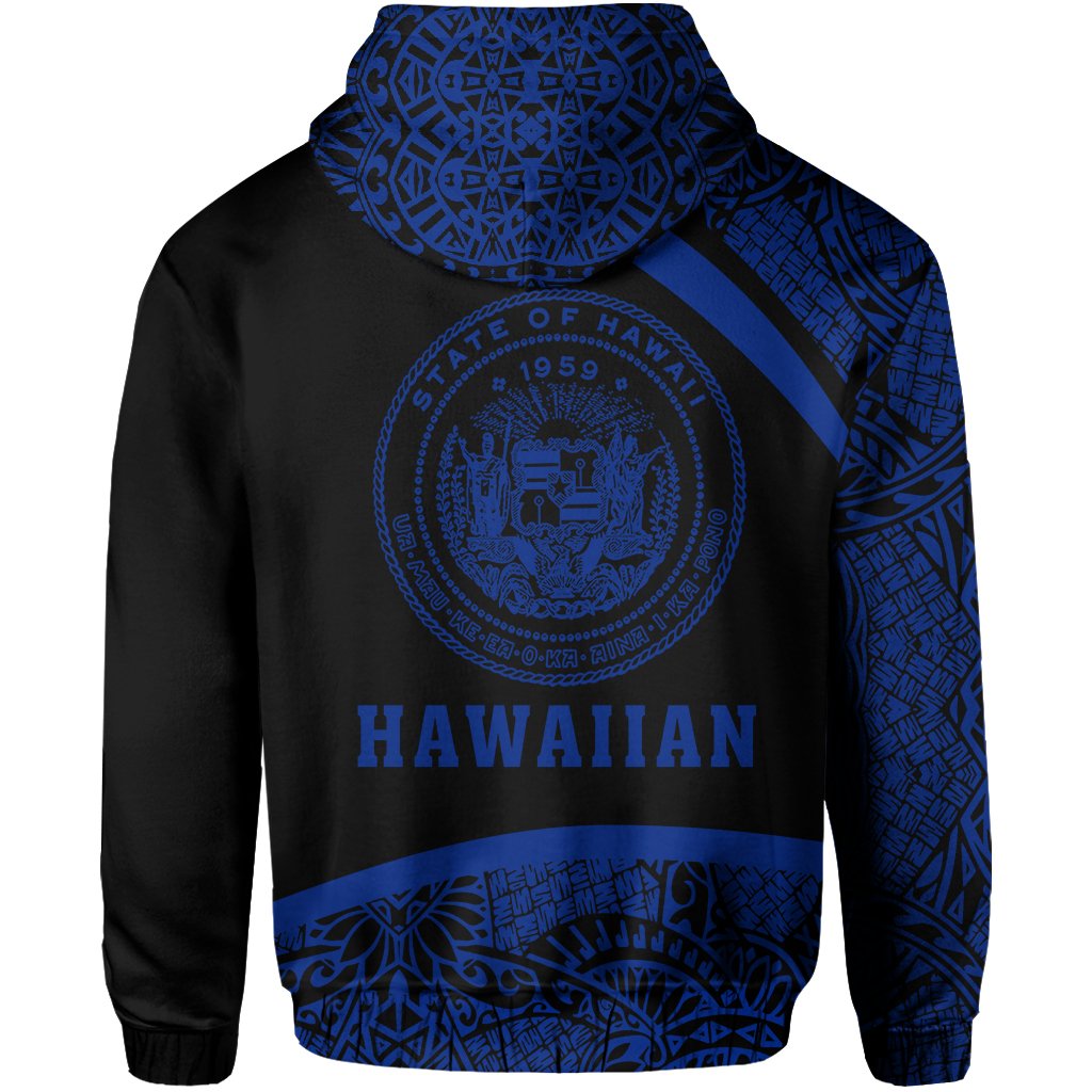 Hawaii Polynesian Hoodie Blue Round Style - Polynesian Pride