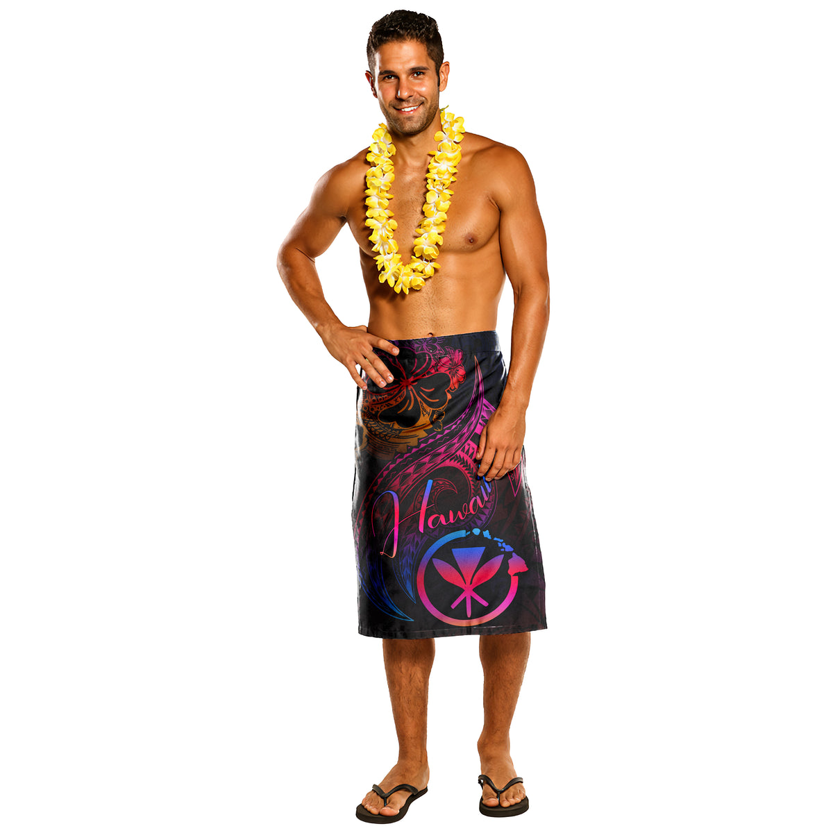 Hawaii Lavalava - Floral Patterns Rainbow Style One Size Black - Polynesian Pride