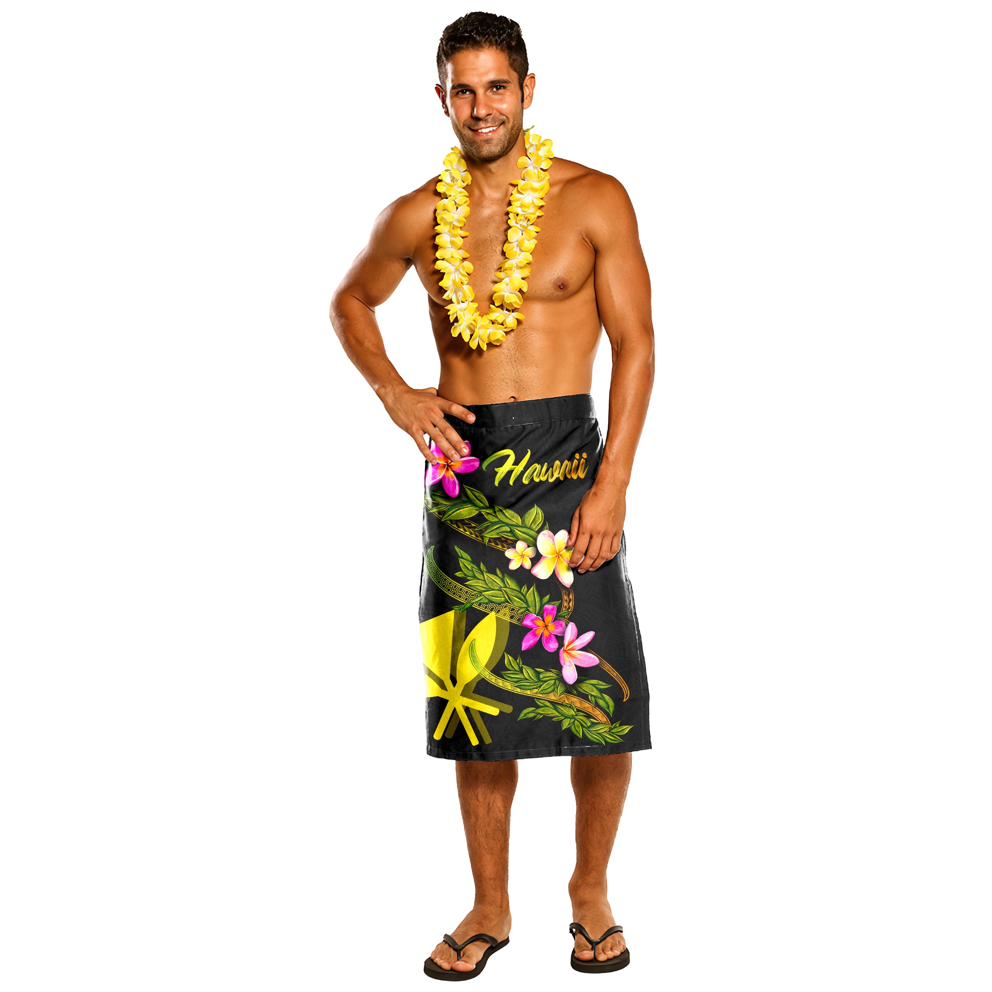 Hawaii Lavalava - Plumeria Tribal One Size Black - Polynesian Pride