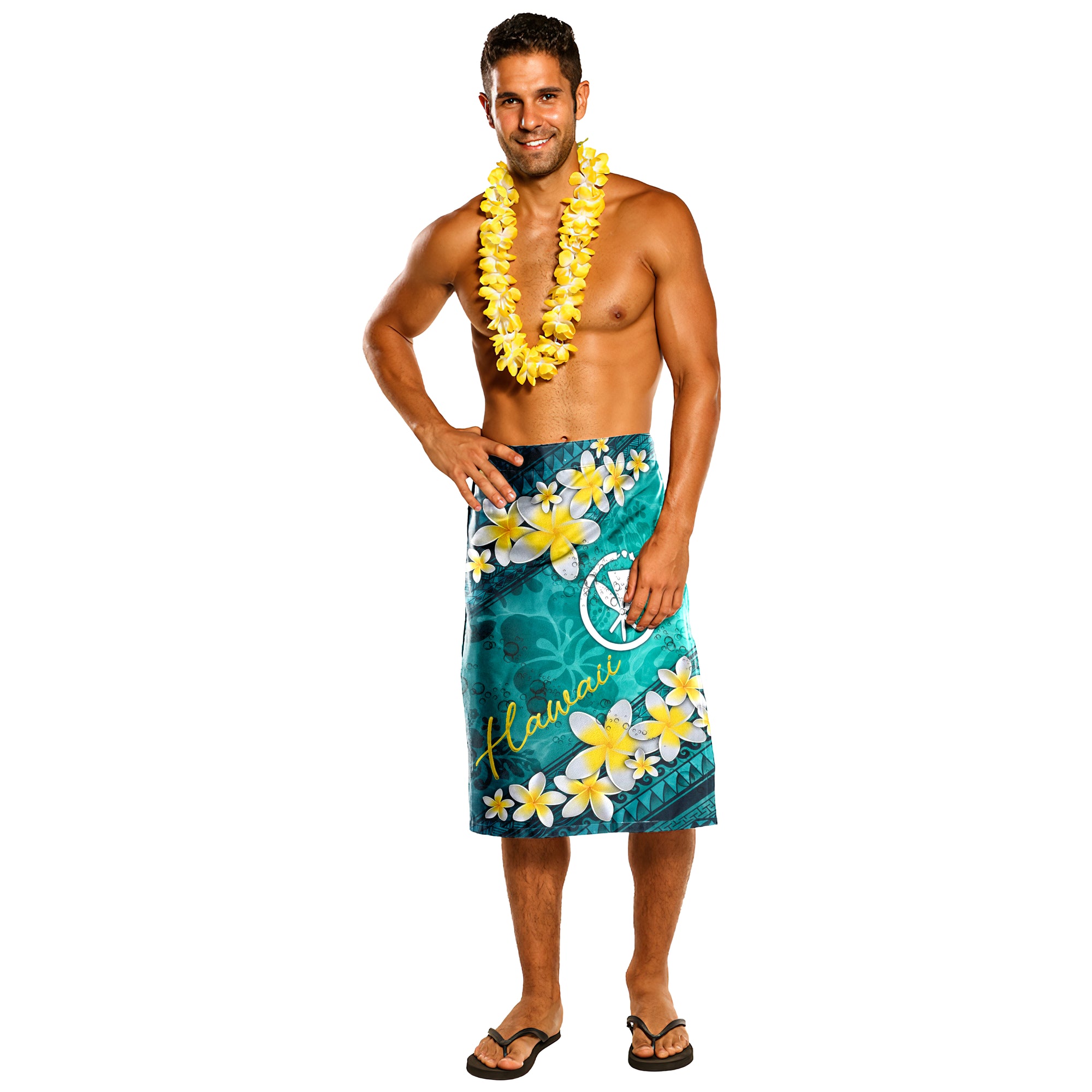 Hawaii Lavalava - Plumeria With Blue Ocean One Size Blue - Polynesian Pride