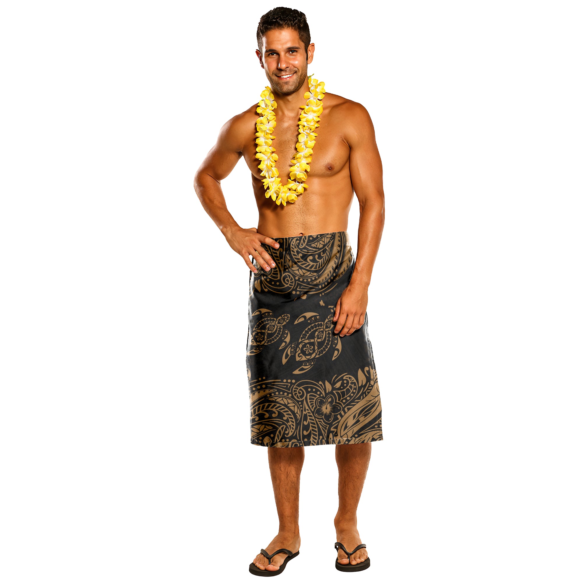 Hawaii Lavalava - Polynesian Patterns Gold Turtle Style One Size Black - Polynesian Pride