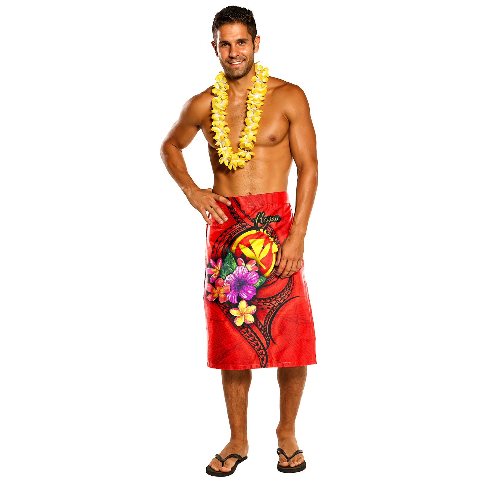 Hawaii Polynesian Lavalava - Floral With Seal Red One Size Red - Polynesian Pride