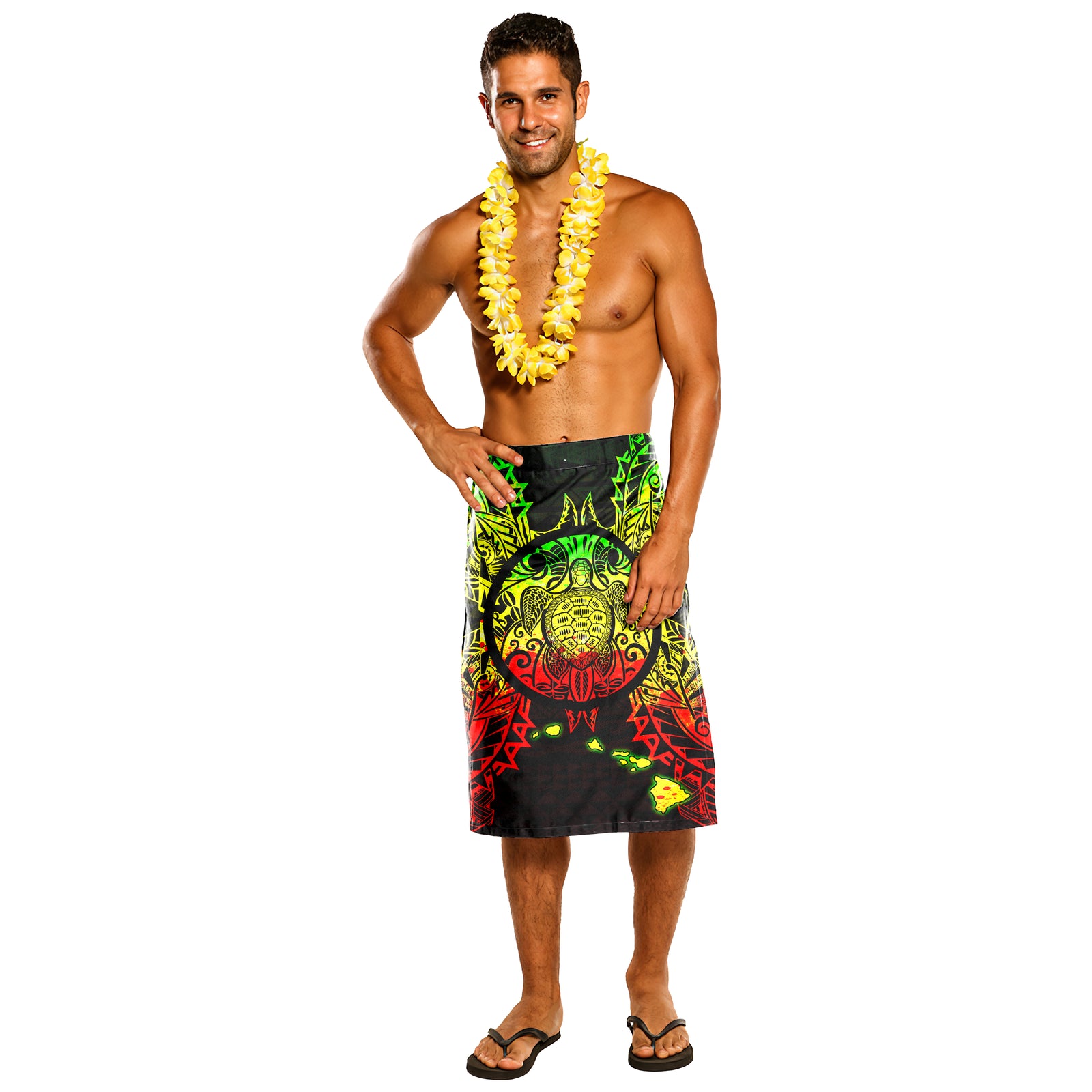 Hawaii Polynesian Lavalava - Hawaii Map Polynesian Patterns One Size Black - Polynesian Pride