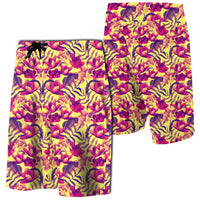 Hawaii Seamless Tropical Flower Plant Pattern Board Shorts Men Red - Polynesian Pride