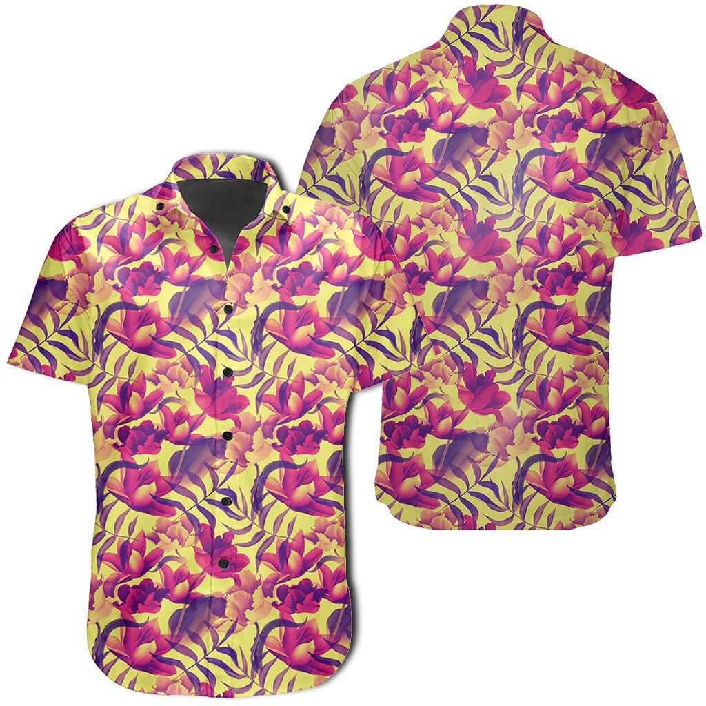 Hawaiian Shirt - Seamless Tropical Flower Plant Pattern Background Shirt Unisex Black - Polynesian Pride
