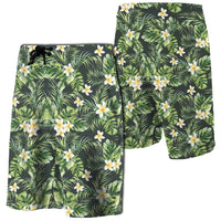 Hawaii Summer Plumerias Flowers Palm Tree Monstera Board Shorts Men Green - Polynesian Pride