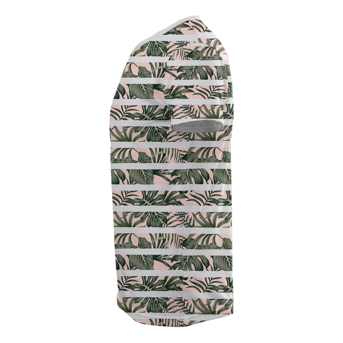 Hawaii Tropical Dark Green Leaves Seamless Pattern White Stripes Pink Background T Shirt - Polynesian Pride