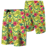 Hawaii Tropical Leaves And Flowers Board Shorts Men Yellow - Polynesian Pride