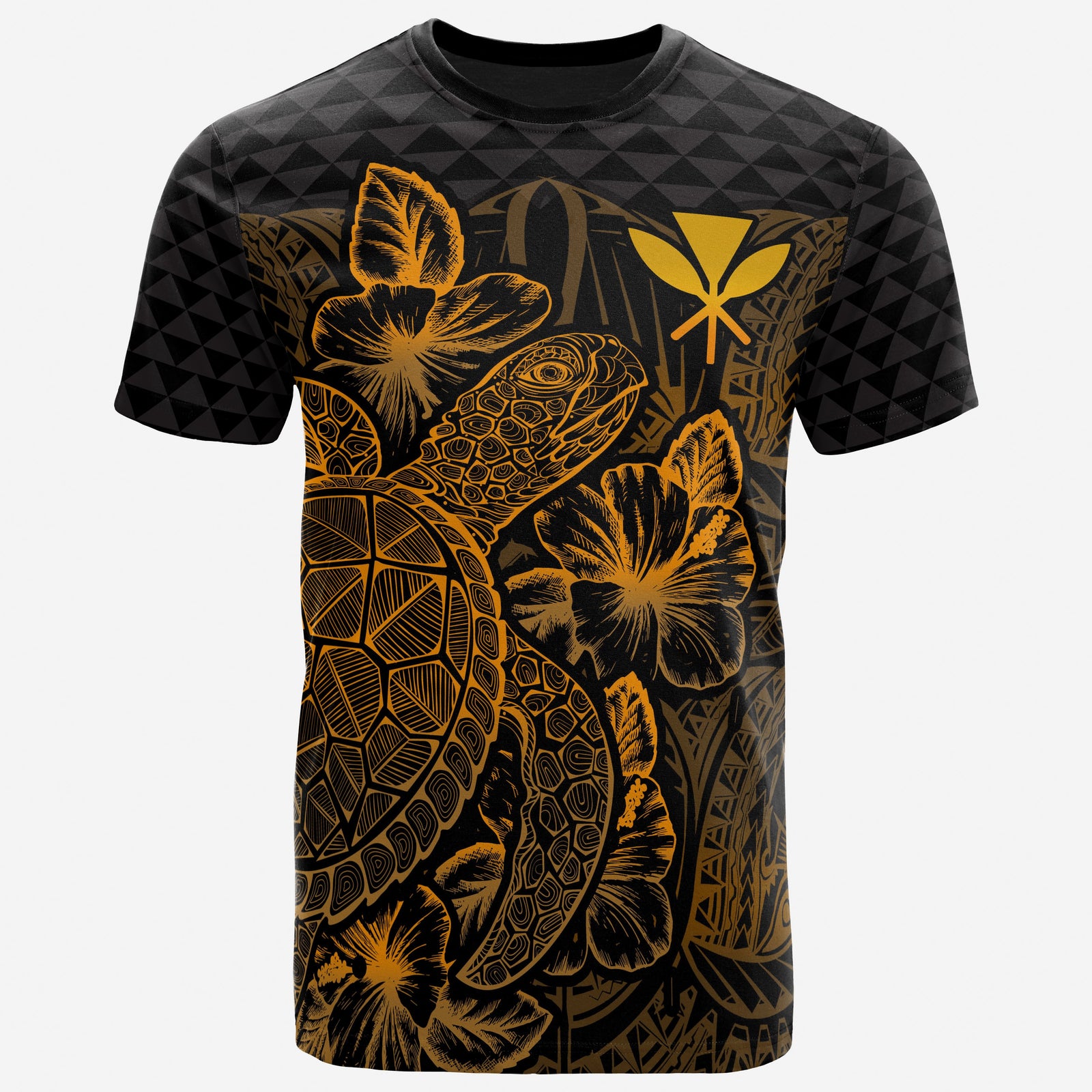 Hawaii Polynesian T Shirt Kanaka Maoli Turtle Hibiscus Gold Unisex Gold - Polynesian Pride