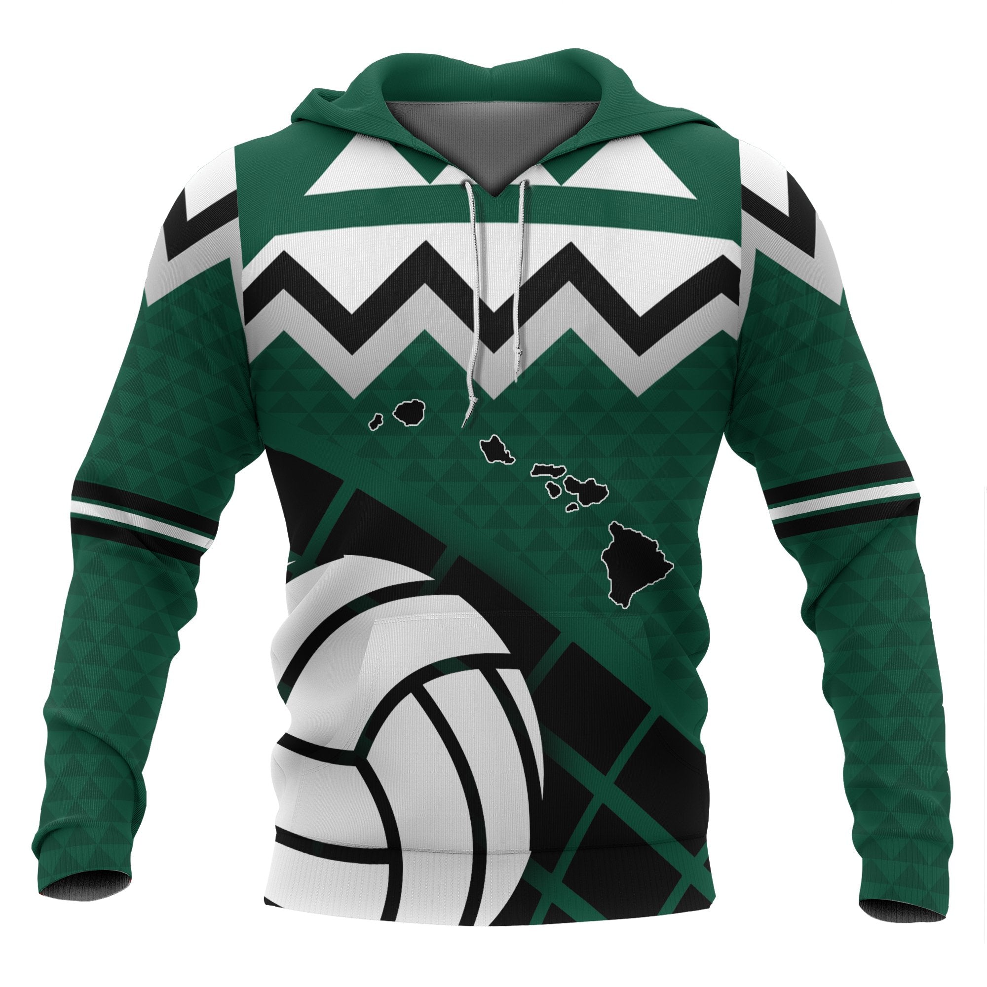 Polynesian Hawaii Hoodie Volleyball nd Map Unisex Green - Polynesian Pride