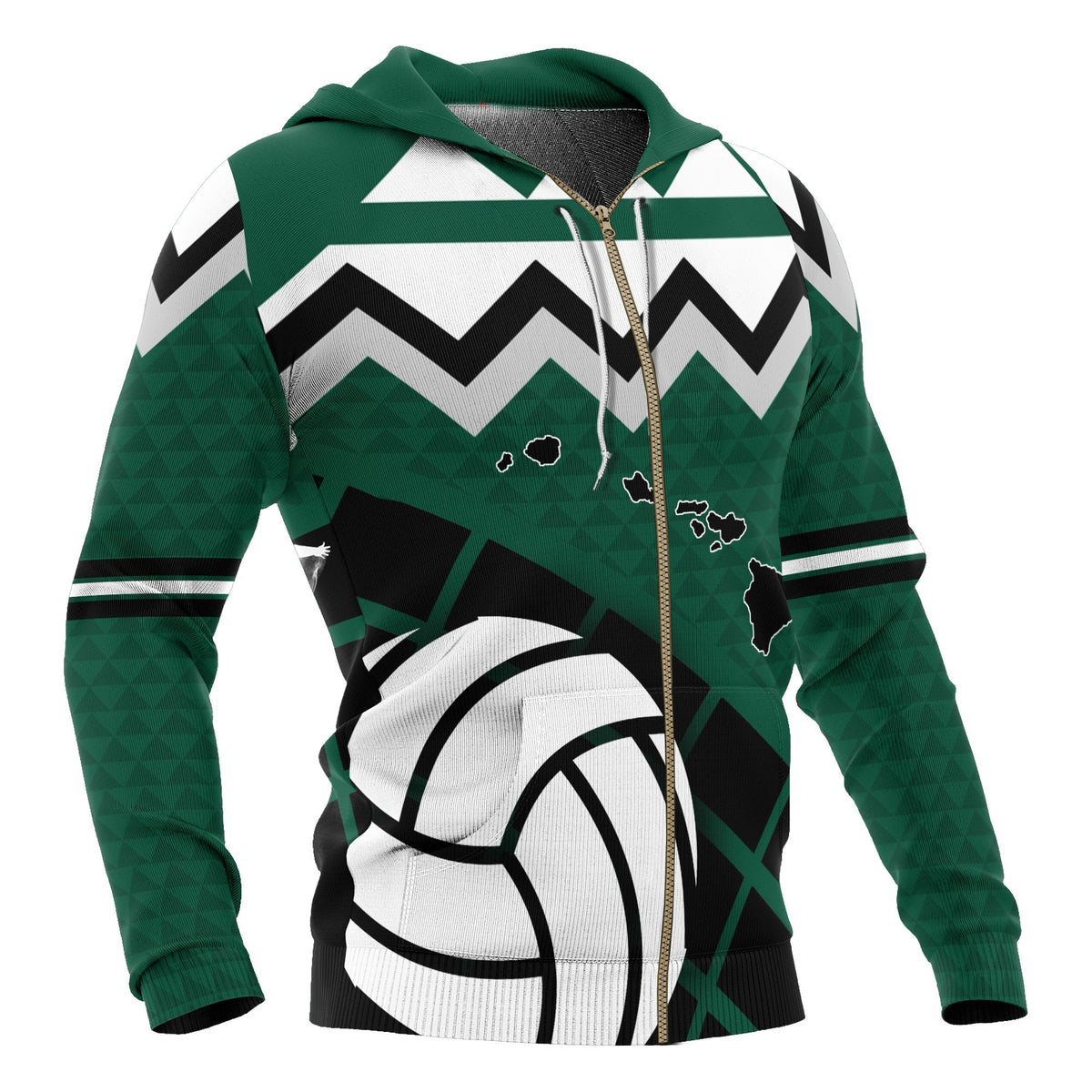 Polynesian Hawaii Zip up Hoodie Volleyball and Map - Polynesian Pride