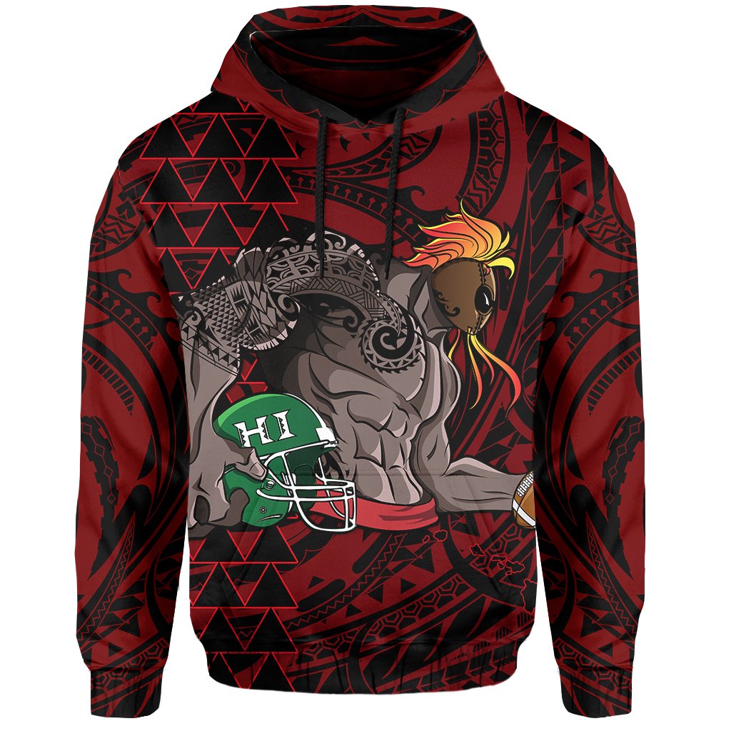 Kakau Red Hawaii Warrior Football Hoodie - Polynesian Pride