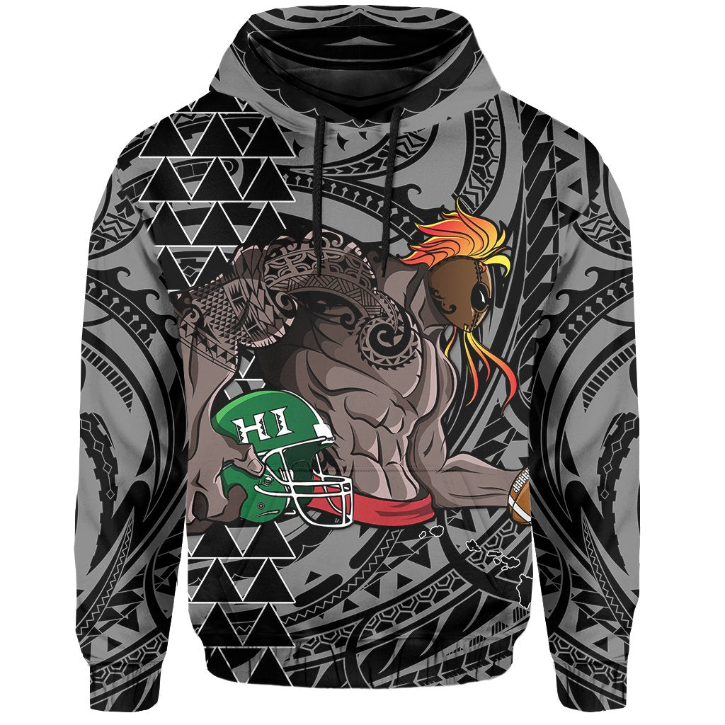 Kakau White Hawaii Warrior Football Hoodie - Polynesian Pride