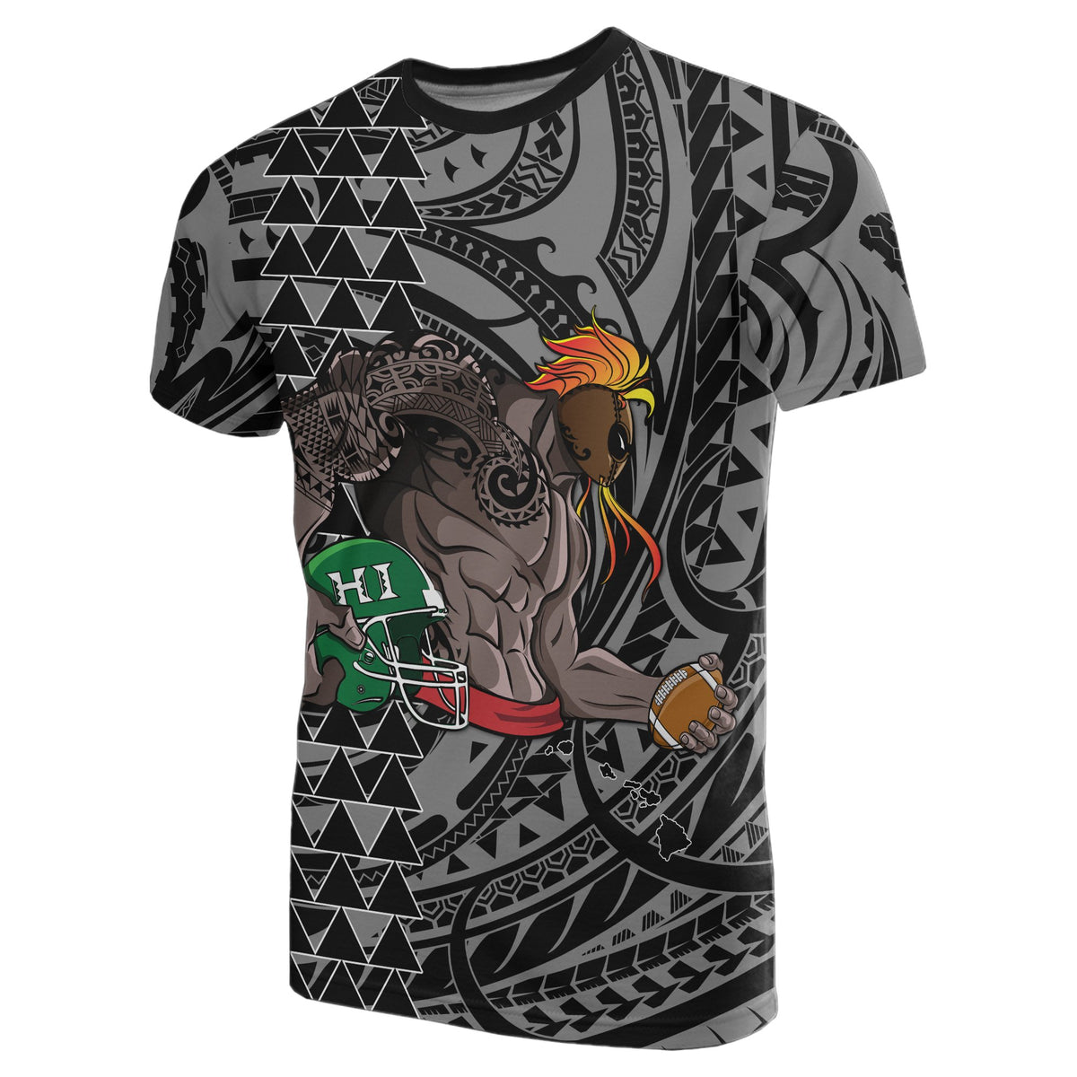 Polynesian Kakau White Hawaii Warrior Football T Shirt - Polynesian Pride