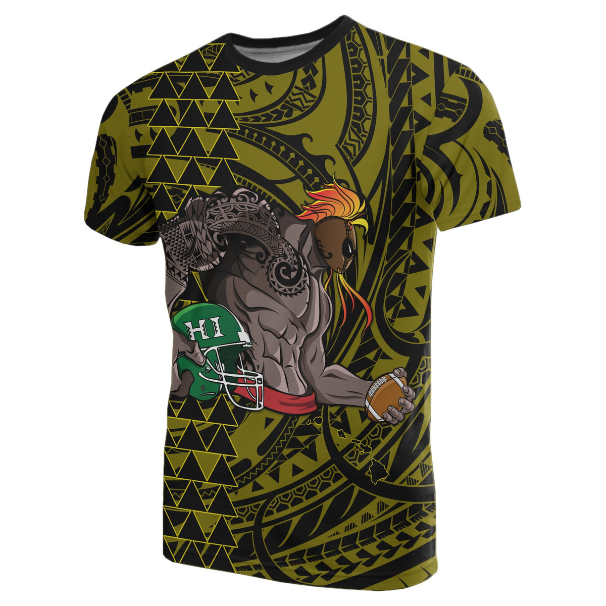 Polynesian Kakau Yellow Hawaii Warrior Football T Shirt - Polynesian Pride