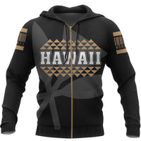 Hawaii Kanaka Kakau Zipper Hoodie Gold Barcode - Polynesian Pride
