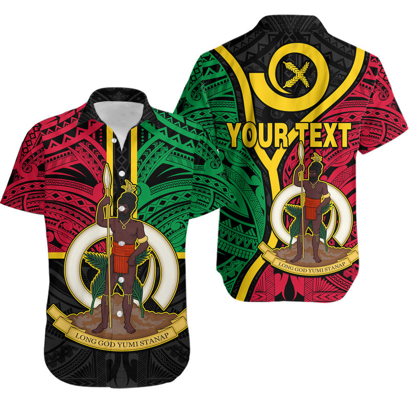 (Custom Personalised) Vanuatu Hawaiian Shirt Tribal Vanuatu Coat Of Arms Flag Style No2 LT9 Black - Polynesian Pride