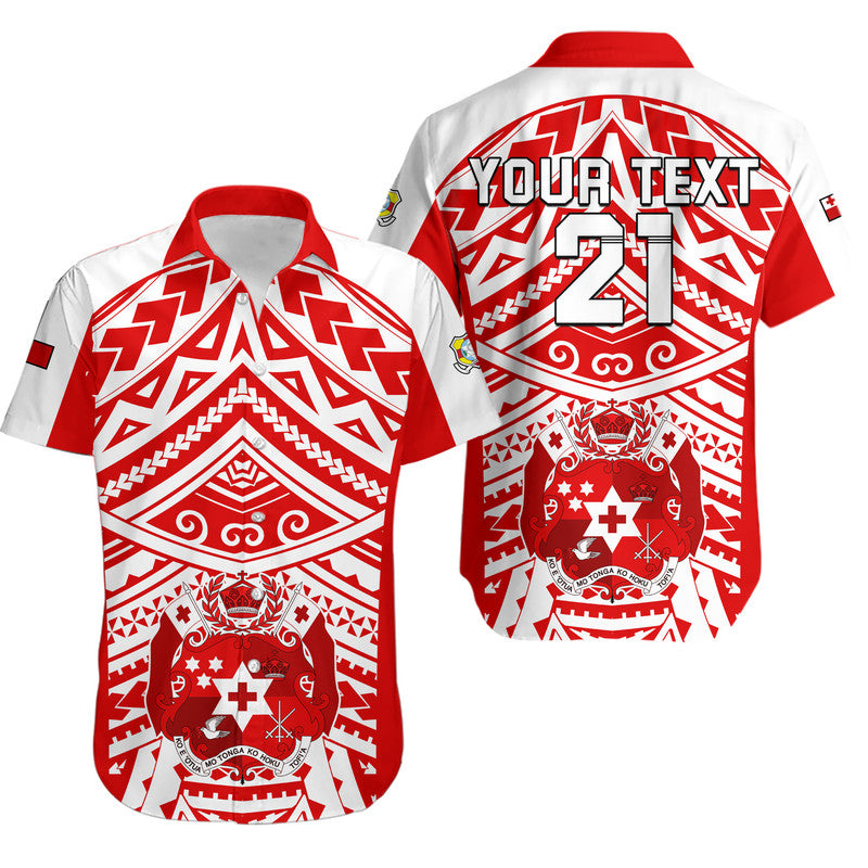(Custom Text And Number) Tonga Rugby Sevens Hawaiian Shirt Coat of Arms Tribal Polynesian Pattern LT9 Red - Polynesian Pride