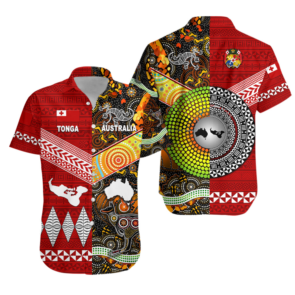Tonga Ngatu And Australia Aboriginal Hawaiian Shirt Together LT8 Unisex Red - Polynesian Pride