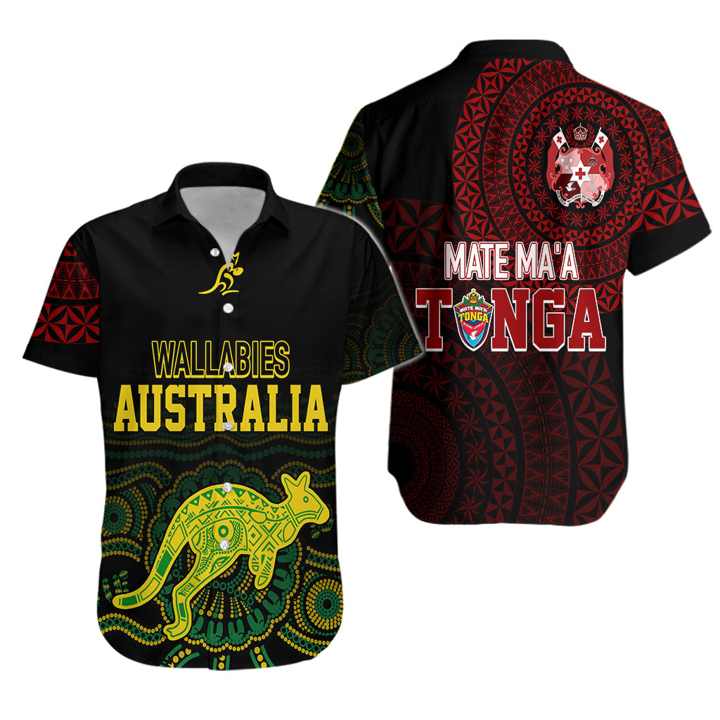 Personalised Aussie Wallabies Mix Mate Maa Tonga Hawaiian Shirt Ver 02 LT7 Black - Polynesian Pride