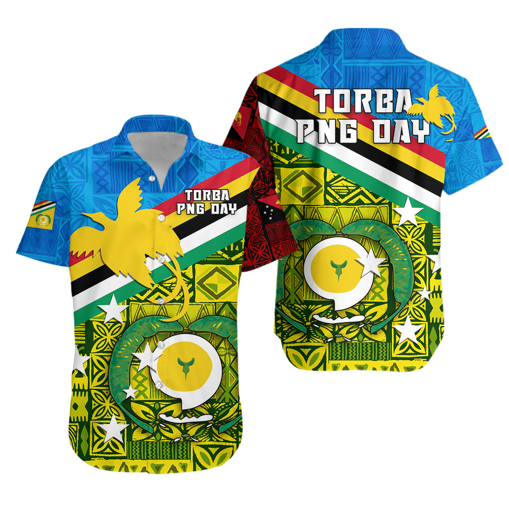 Torba PNG Day Hawaiian Shirt Vanuatu and Papua New Guinea - Combine Flag Design LT4 Unisex Blue - Polynesian Pride
