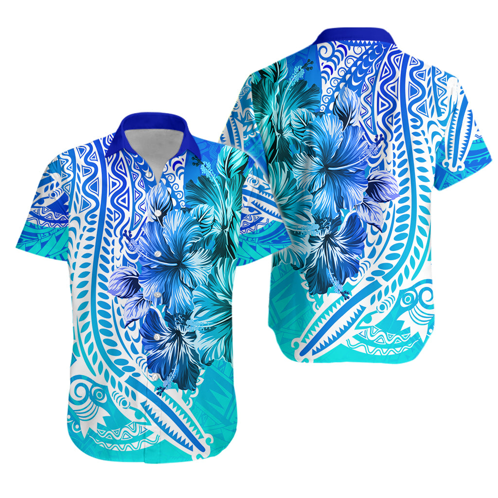 PNG Hawaiian Shirt Papua Sepik Crocodile Tattoo - Blue Ombre LT7 Unisex Black - Polynesian Pride