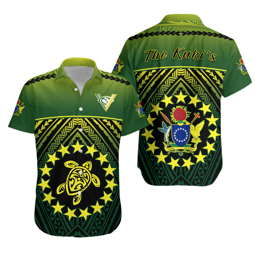 The Kuki's Hawaiian Shirt Cook Islands Rugby LT13 Unisex Green - Polynesian Pride