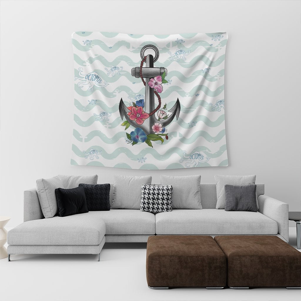 Hawaiian Anchor Hibiscus Wave Tapestry - AH - Polynesian Pride
