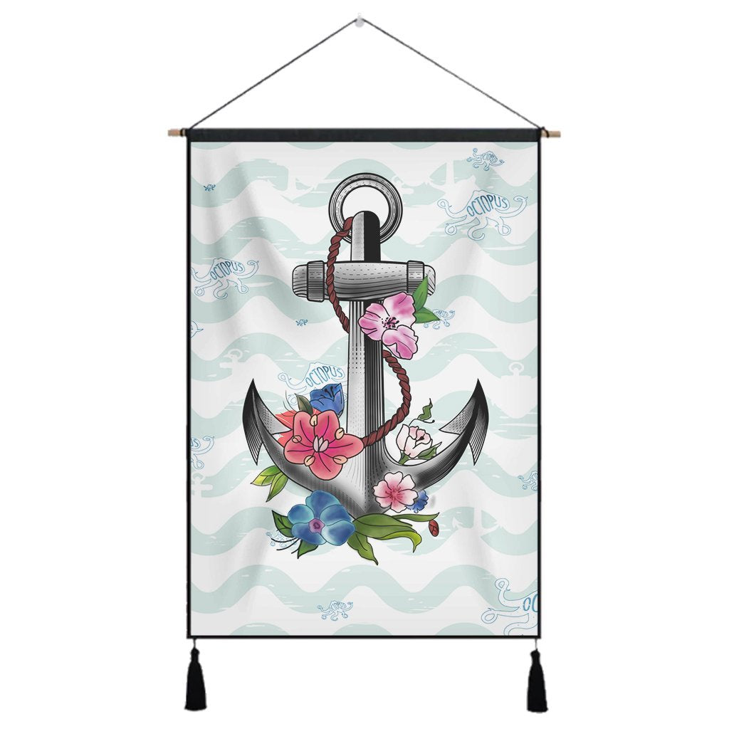 Hawaiian Anchor Hibiscus Wave Hanging Poster - AH Hanging Poster Cotton And Linen - Polynesian Pride