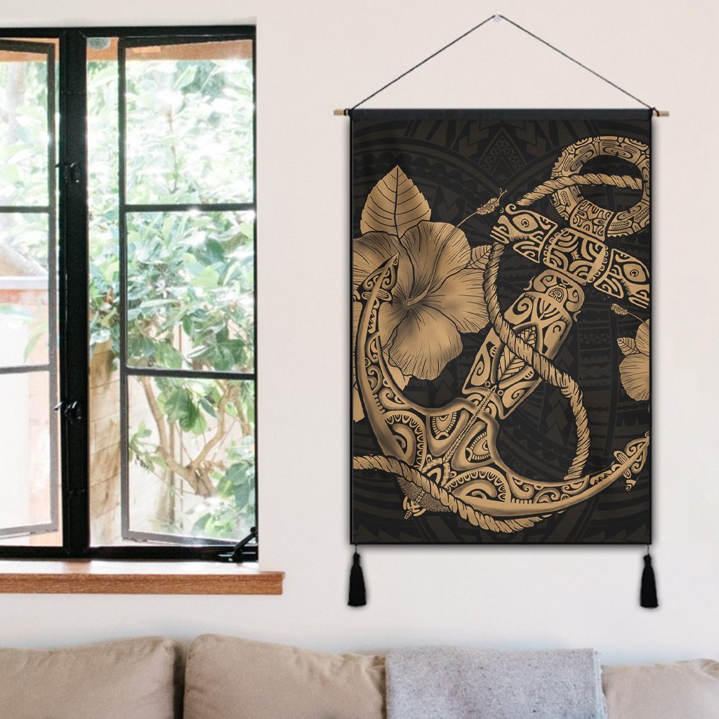 Hawaiian Anchor Poly Tribal Hibiscus Polynesian Hanging Poster Gold - AH - Polynesian Pride