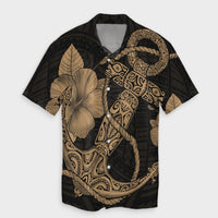 Hawaiian Anchor Poly Tribal Hibiscus Polynesian Hawaiian Shirt Gold - AH Unisex Black - Polynesian Pride