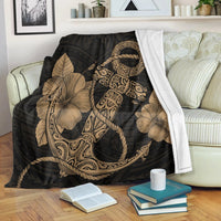 Hawaiian Anchor Poly Tribal Hibiscus Polynesian Premium Blankets Gold - AH White - Polynesian Pride