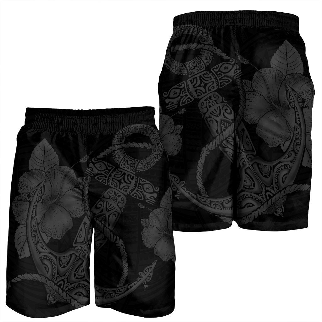 Hawaiian Anchor Poly Tribal Hibiscus Polynesian Men's Shorts Gray - AH - Polynesian Pride
