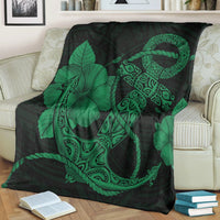 Hawaiian Anchor Poly Tribal Hibiscus Polynesian Premium Blankets Green - AH - Polynesian Pride