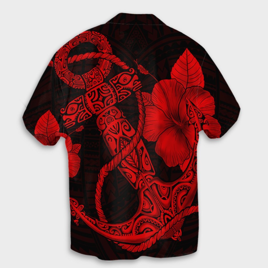 Hawaiian Anchor Poly Tribal Hibiscus Polynesian Hawaiian Shirt Red - AH - Polynesian Pride