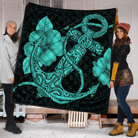 Hawaiian Anchor Poly Tribal Hibiscus Polynesian Premium Quilts Turquoise - AH - Polynesian Pride