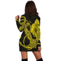 Hawaiian Anchor Poly Tribal Hibiscus Polynesian Hoodie Dress Yellow - AH - Polynesian Pride