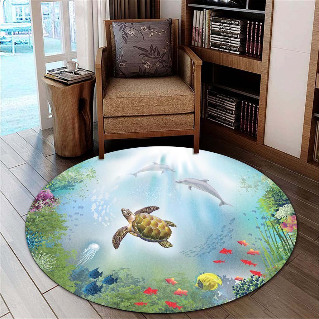 Hawaiian Animal In The Ocean Polynesian Round Carpet - AH - Polynesian Pride