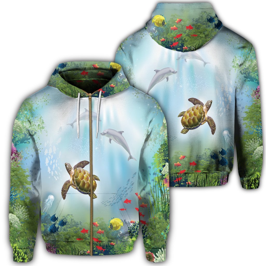 Hawaiian Animal In The Ocean Polynesian Zip Hoodie Unisex Art - Polynesian Pride