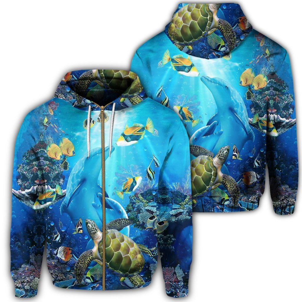 Hawaiian Animal Ocean Zip Hoodie Unisex Art - Polynesian Pride