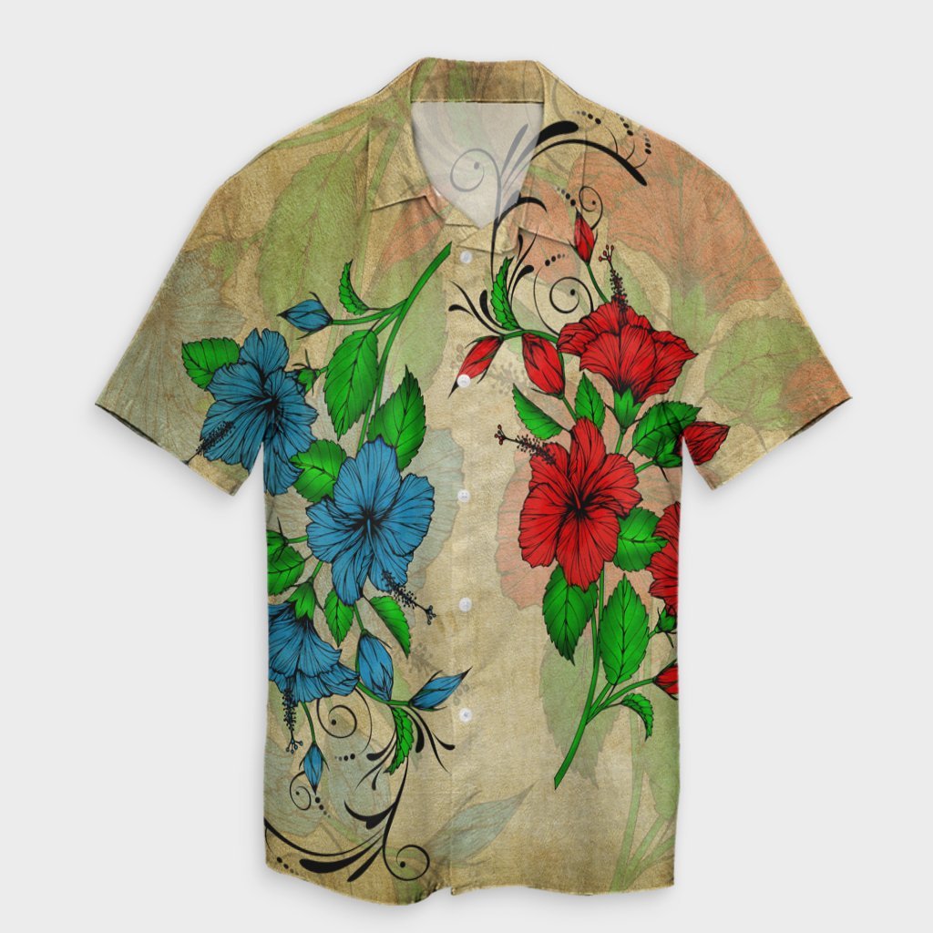 Hawaiian Blue And Red Hibiscus Polynesian Hawaiian Shirt - AH Unisex Black - Polynesian Pride