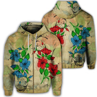Hawaiian Blue and Red Hibiscus Polynesian Zip Hoodie Unisex Art - Polynesian Pride