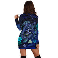 Hawaiian Blue Ocean Honu And Flowers Hoodie Dress AH - Polynesian Pride